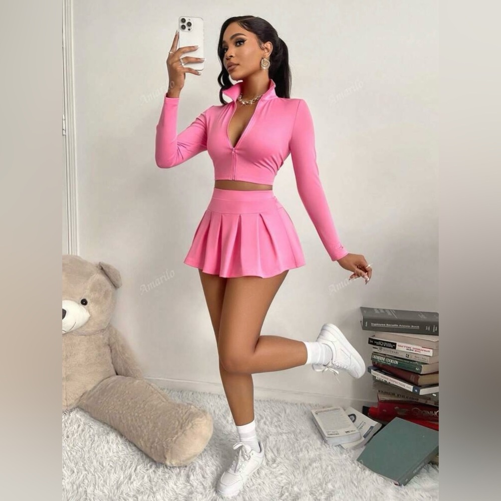 Pink Sweater and tennis skirt set